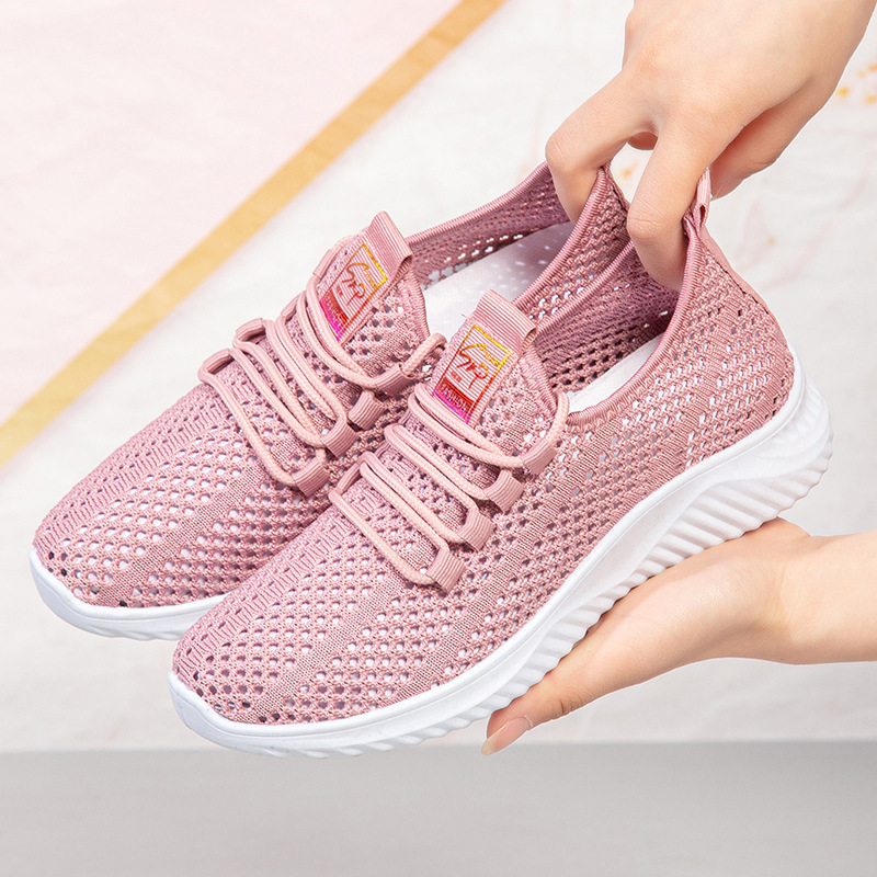 外贸女鞋2024夏季新款飞织透气网面休闲鞋女时尚软底轻便跑步鞋女