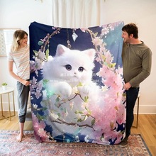 跨境可爱猫咪法兰绒数码印花毛毯沙发盖毯办公室午睡毯