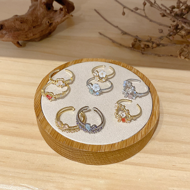 Retro Hong Kong Style Flower Zircon Ring Ins Style All-Match Internet Celebrity Couples Openings Ring Niche Design Accessories