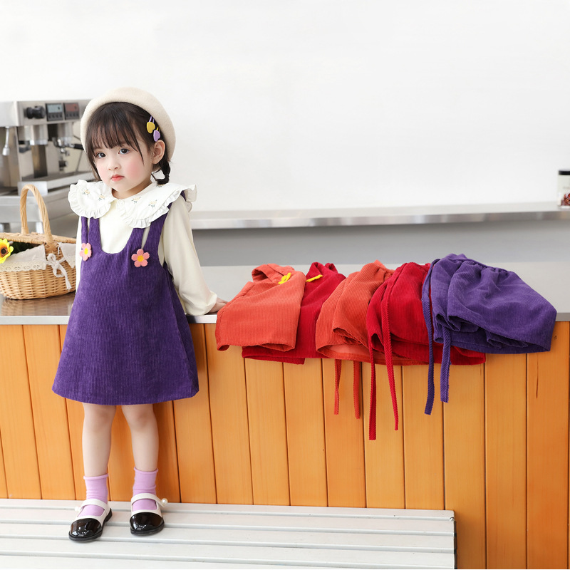 corduroy suspender princess children girl‘s cute solid color suspender dress children‘s dress one piece dropshipping