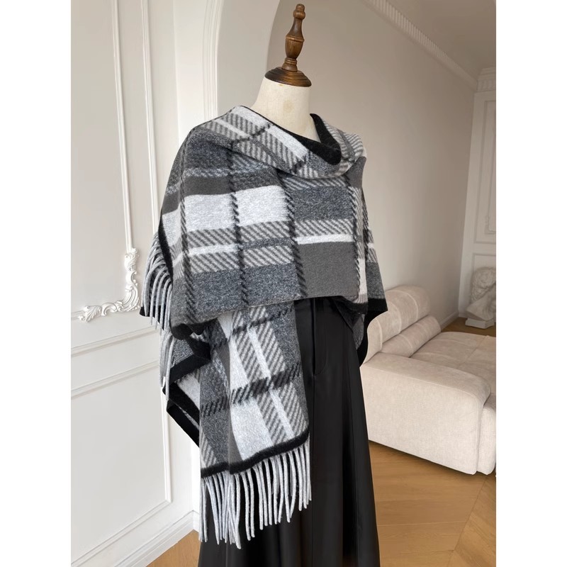 wool shawl high-grade light luxury british plaid tassel large cloak style western style autumn and winter scarf warm shawl women