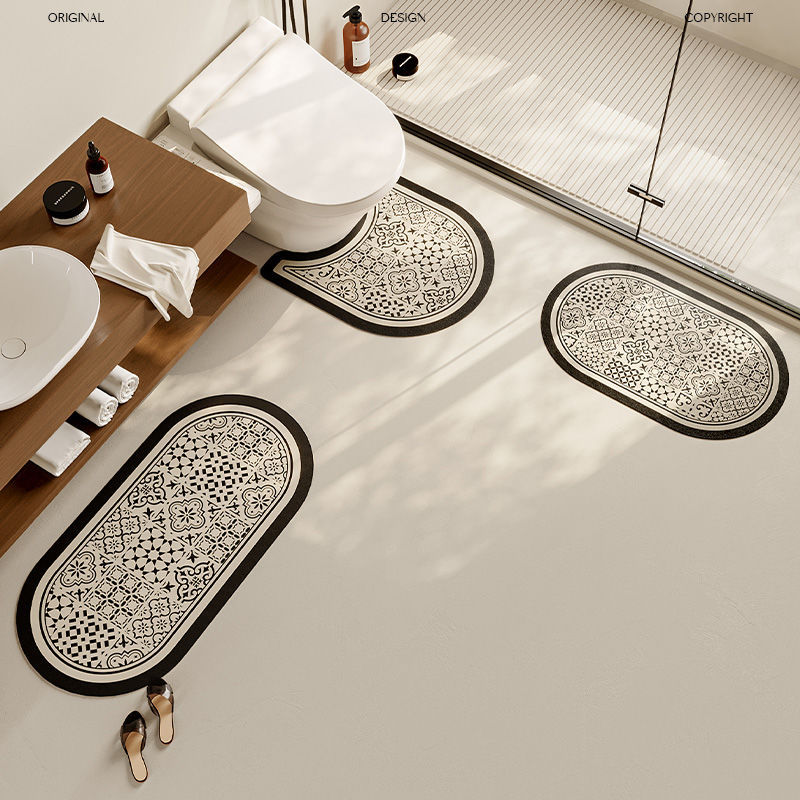 Retro Bathroom Three-Piece Floor Mat Diatom Mud Absorbent Pad Bathroom Non-Slip Floor Mat