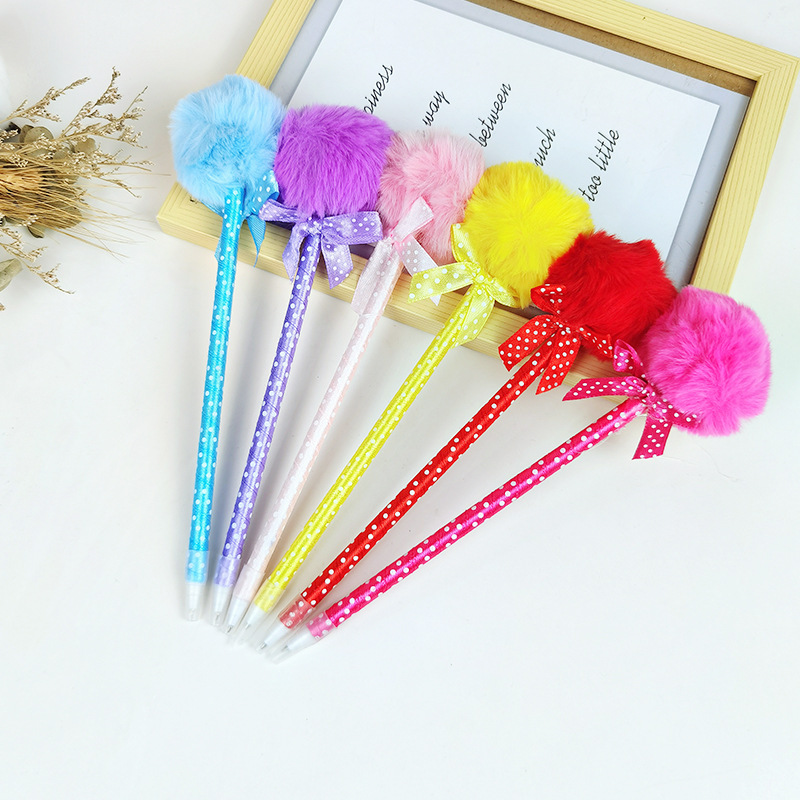 Girl Heart Cute Ball Ballpoint Pen Venonat Decoration Pompom Pen Creative Children Learning Gift Learning Stationery