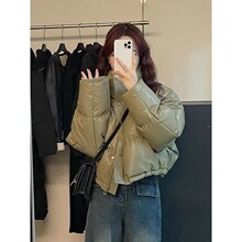 免洗pu皮羽绒服女短款2023新款冬季加厚立领面包服小个子肯豆外套