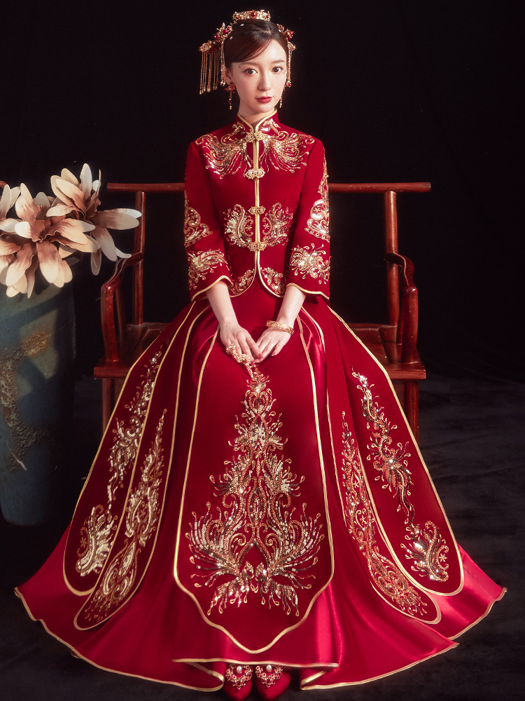 丝绒秀禾服2022年新款中式结婚新娘礼服女婚纱中式嫁衣敬酒服禾服