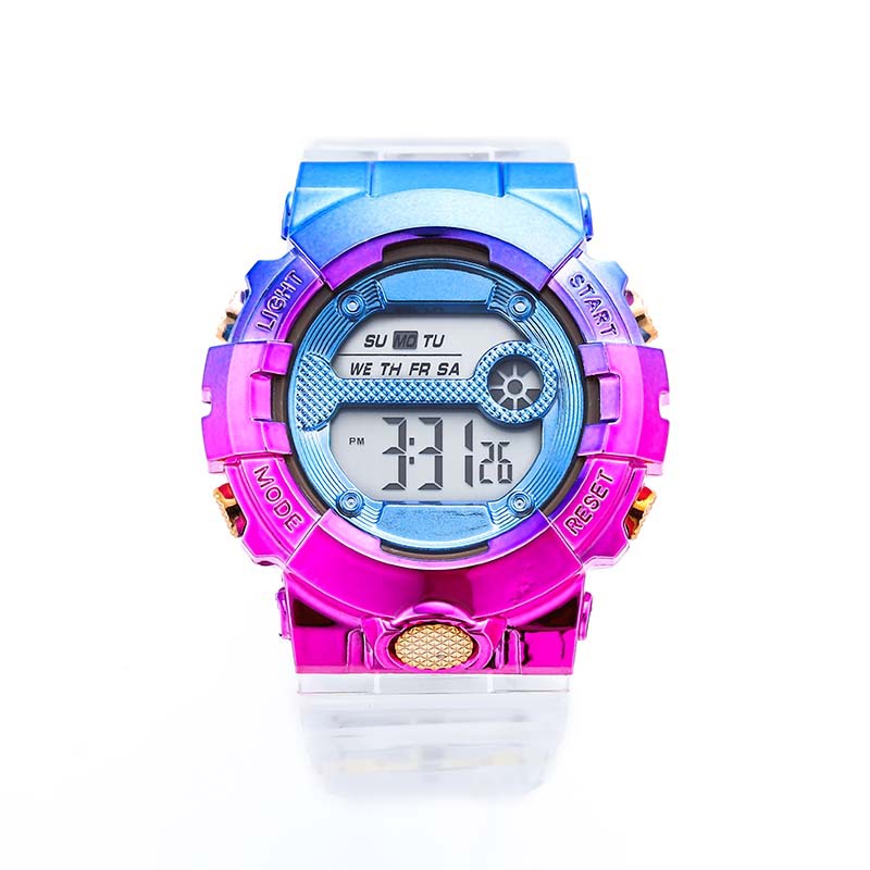 New Electroplated Rainbow Color Electronic Watch Metal Color Changing Watch Ornament Campus Student Sports Style Multifunctional Watch