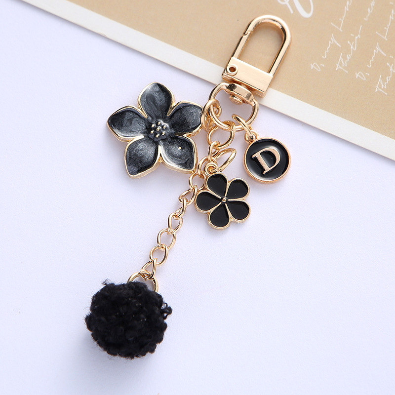 New Personalized Flower Letter Fur Ball Keychain Phone Case Pendant Fresh Simple Earphone Sleeves Bag Decoration