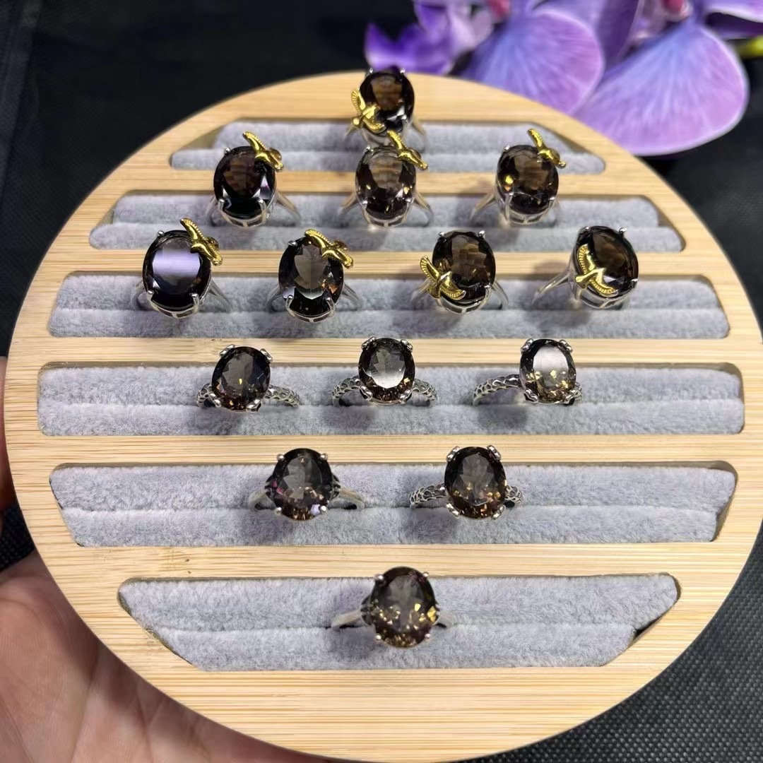 高质量925银治愈系爆款12-16mm天然茶晶戒指生日礼物送朋友-阿里巴巴