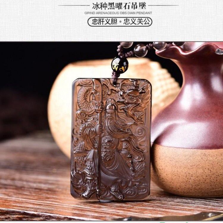 批发天然黑曜石关公吊坠霸气关羽关二爷武财神挂坠男士女士项链