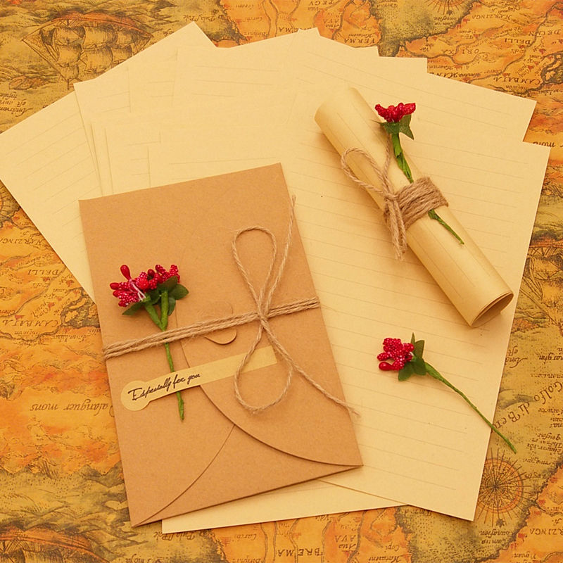信纸信封套装爱心形古风情书浪漫文艺唯美复古干花告表白信笺包邮