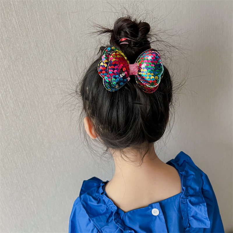 Children's Barrettes Korean-Style Double-Layer Bow Sequined Girls Performance Side Clip Girls Bun Cute Sweet Hair Pin