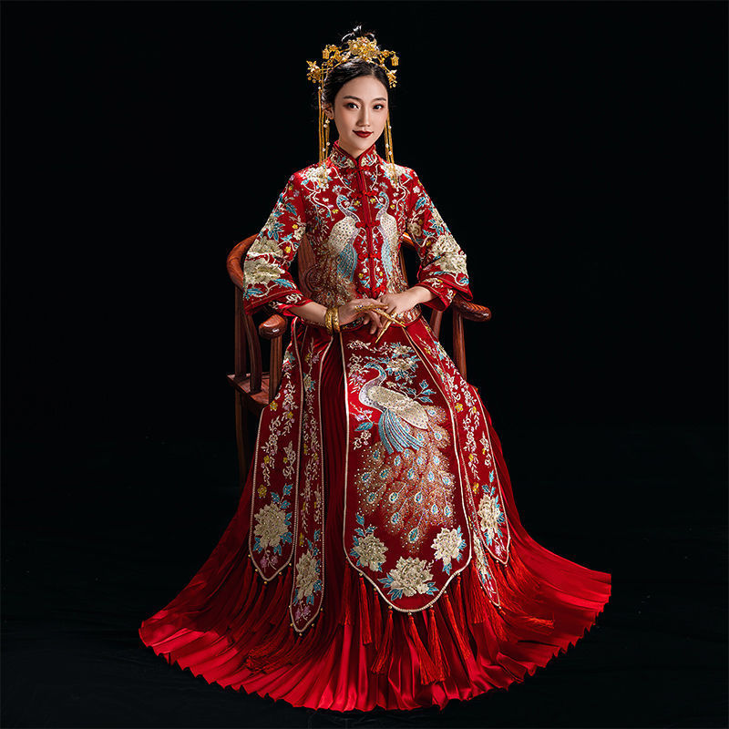 凤冠霞帔秀禾服新娘出阁敬酒秀和服2021新款结婚显瘦中式婚纱礼服