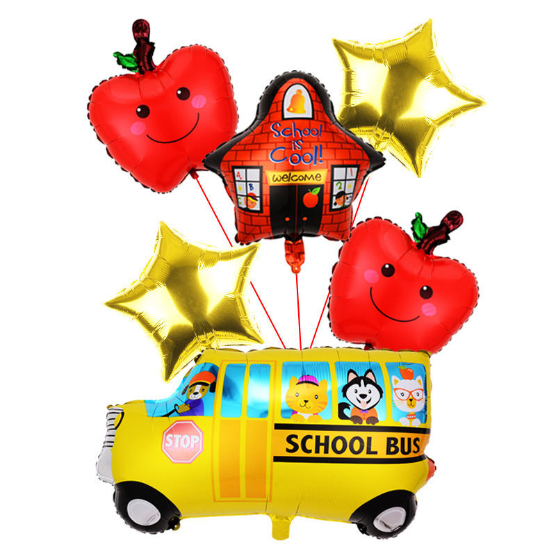 Back to School Season Red Apple House Aluminum Balloon Welconeback School Opening Party Atmosphere Decorations Arrangement Balloon