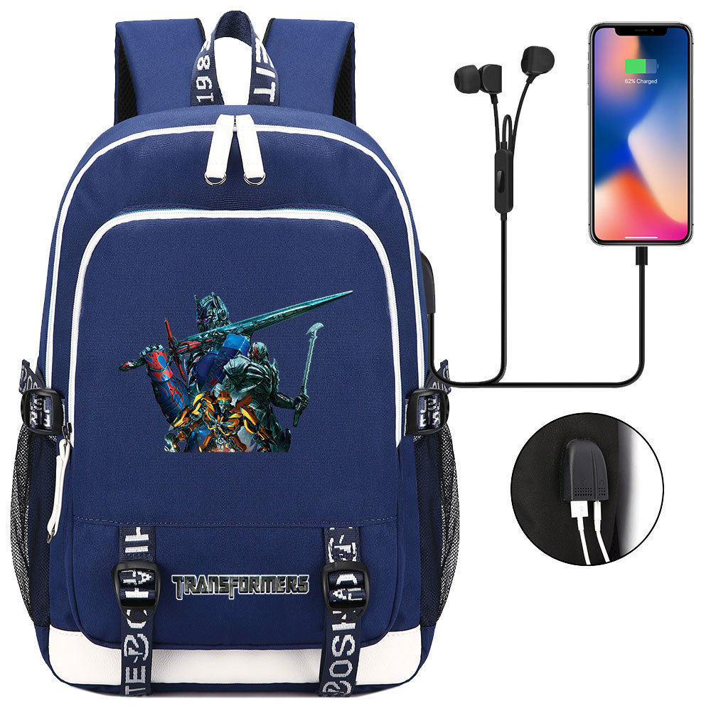 新款动漫机器人印花usb青少年中小学生书包男女休闲旅行双肩背包