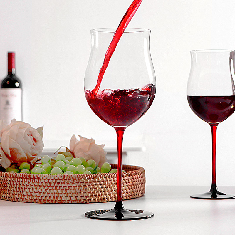 思晋黑领结勃艮第红酒杯 创意郁金香水晶玻璃波尔多葡萄酒高脚杯
