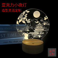 亚克力小夜灯创意学校企业周年纪念奖杯礼品制作七彩3D台灯氛围灯