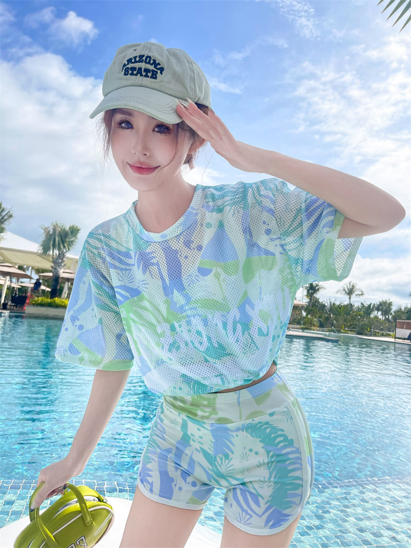 Tengchuang Swimsuit Wholesale Split Three-Piece Set Girl Swimsuit Female Mesh Short Sleeve Slimming Vacation Hot Spring Bathing Suit