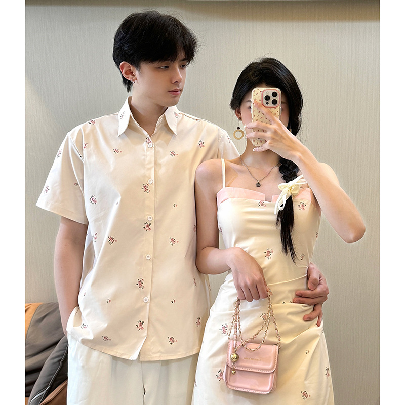 2024夏季新品气质女吊带渐变色连衣裙新款情侣装短袖衬衫一衣一裙