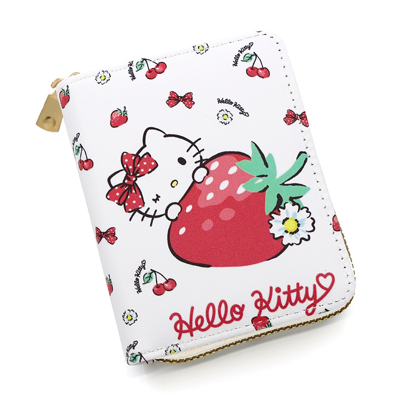 Cartoon Animation Women's Wallet PU Leather Printed Wallet Mini Cute Short Pull Coin Purse Card Holder Hello Kitty