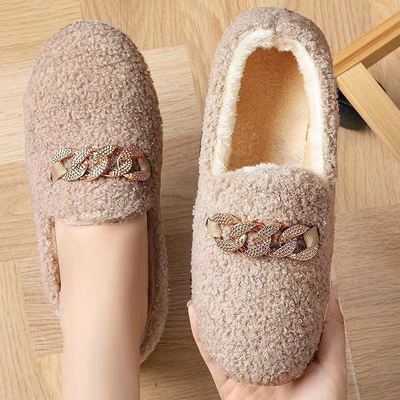 Flat-Bottomed One-Leg Peas One-Piece Shoes Cotton-Padded Shoes Pedal Plush Warm Hair Generation Shoes plus Household Velvet Women's Plus