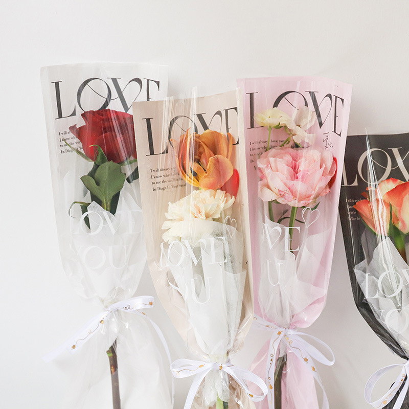 520 Fresh Bouquet Packaging Bag Flowers Packing Bag Valentine's Day Love Rose Straight Bag Material Wholesale