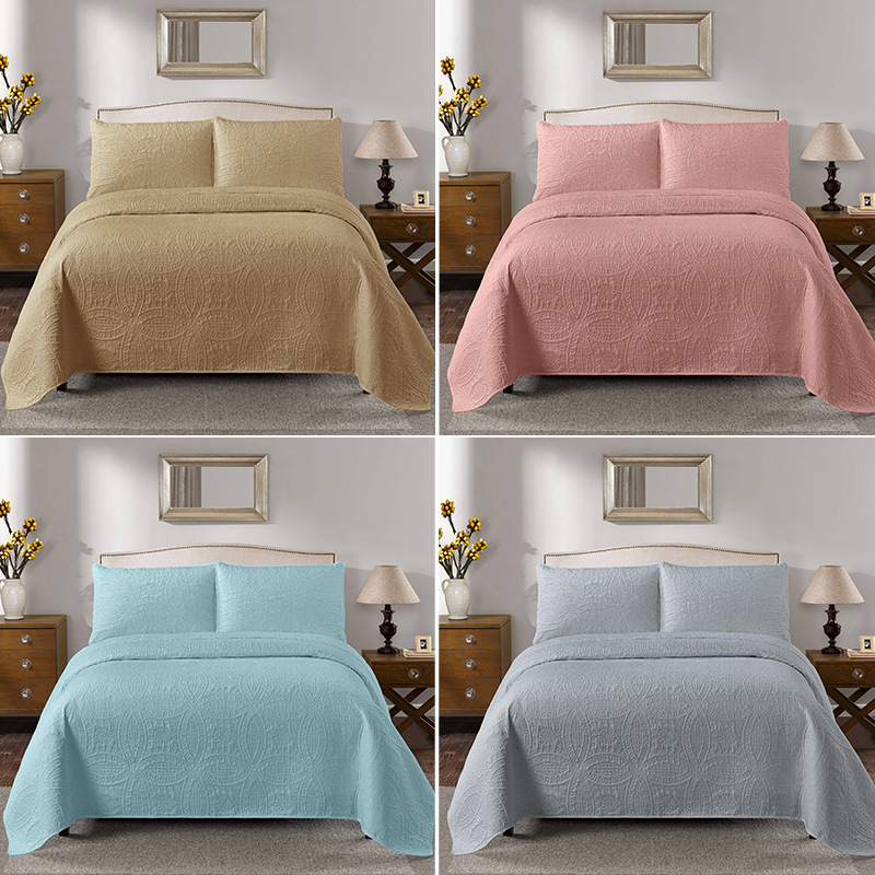 Factory Direct Sales Ultrasonic Quilted Three-Piece Reactive Printing and Dyeing Monochrome Bedspread Plain Summer Blanket Cover Blanket Wholesale