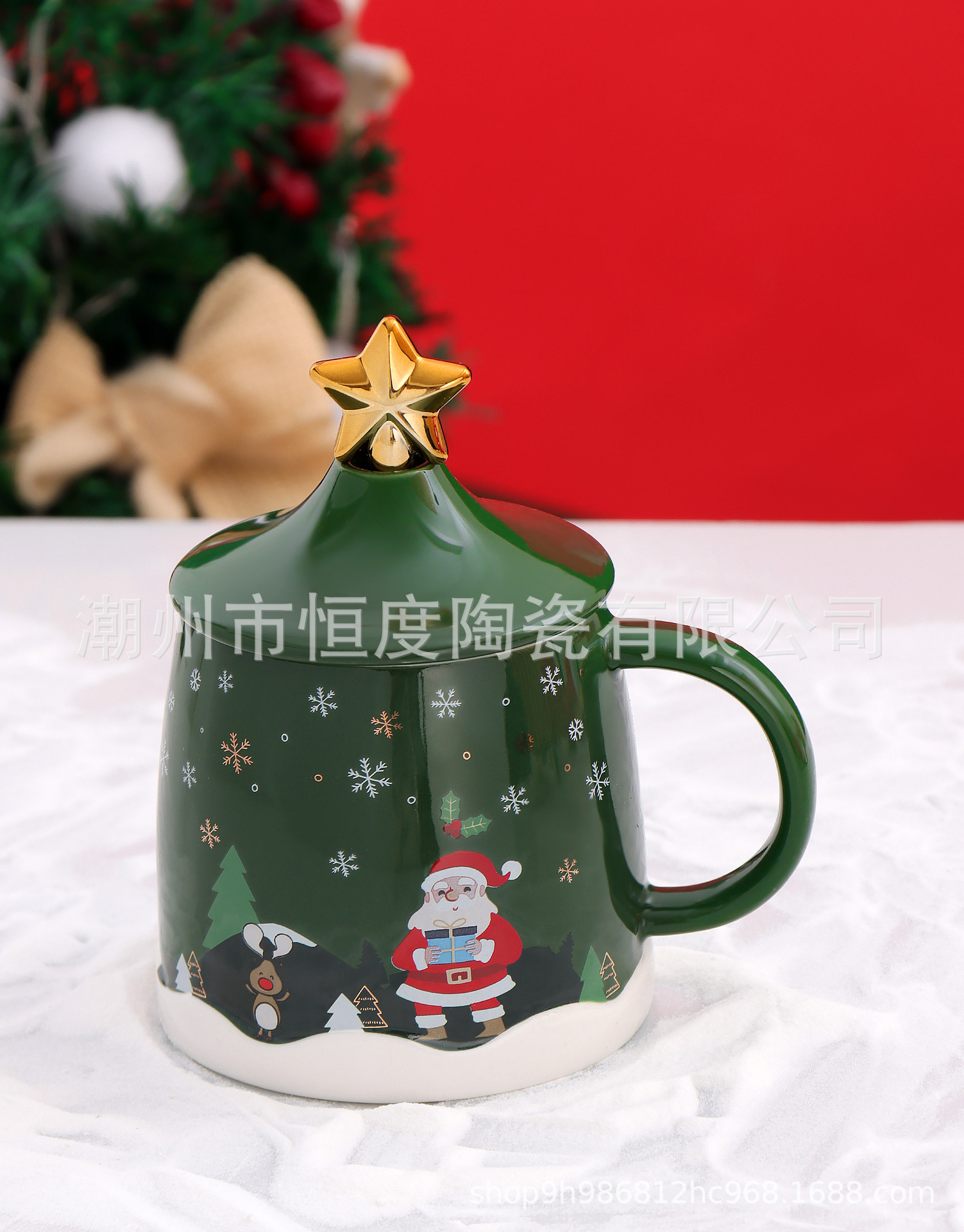 Christmas Cup Ceramic Ins Style Good-looking Creative with Cover Household Water Cup Male and Female Students Office Coffee Cup