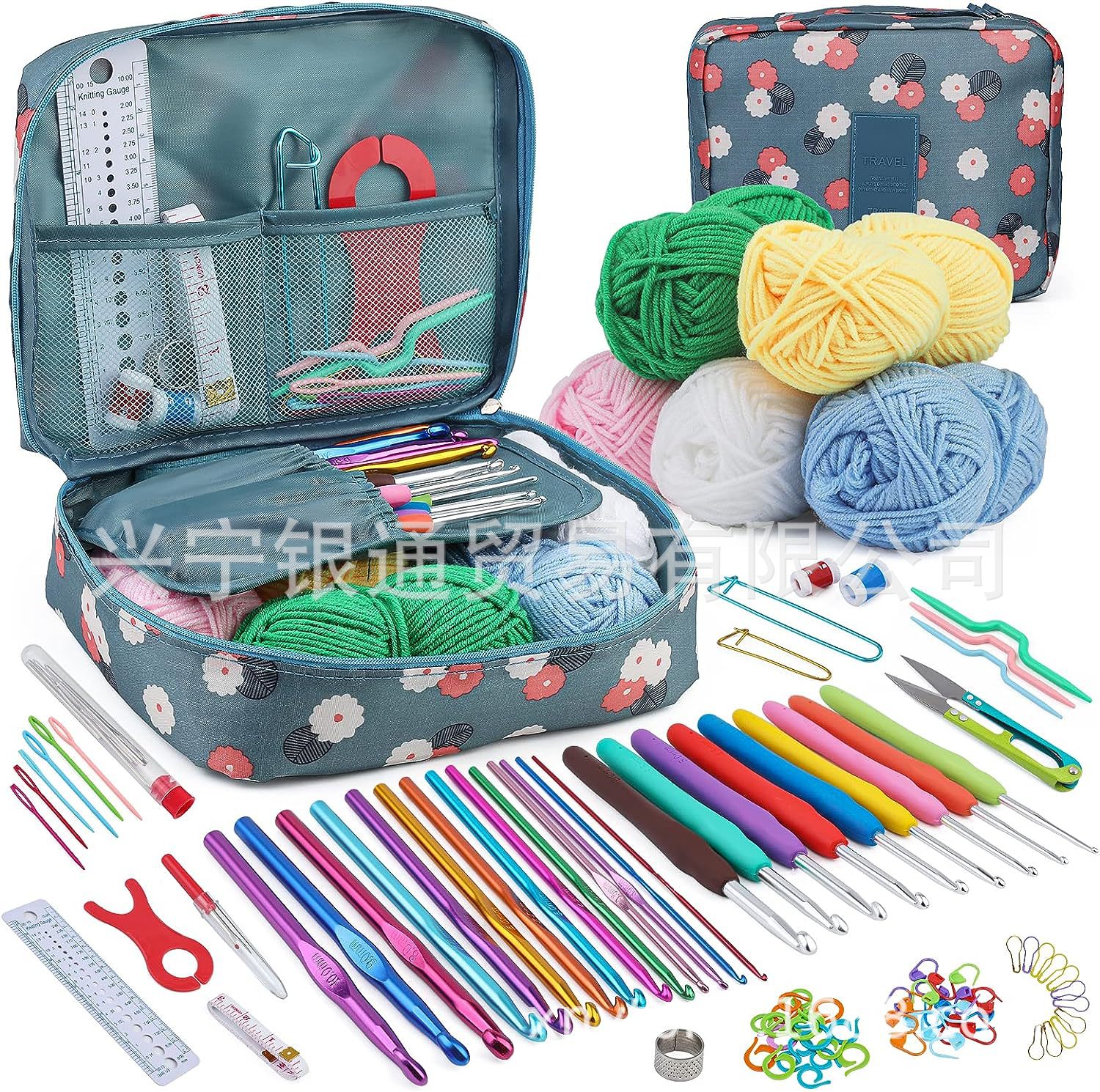 亚马逊热销107件套毛线球编织针织工具钩针套装手工工艺品收纳袋