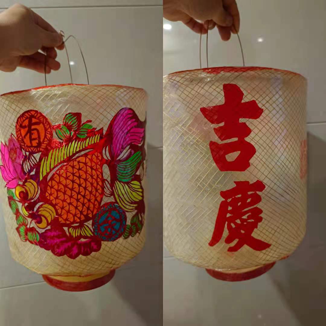 新年传统手工汉服竹丝油纸灯笼(行灯)手绘剪纸发光手提结婚