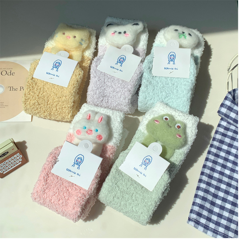 Coral Fleece Socks Cute Pet Thickened Female Middle Tube Socks Winter Thickened Velvet Padded Home Sleeping Socks