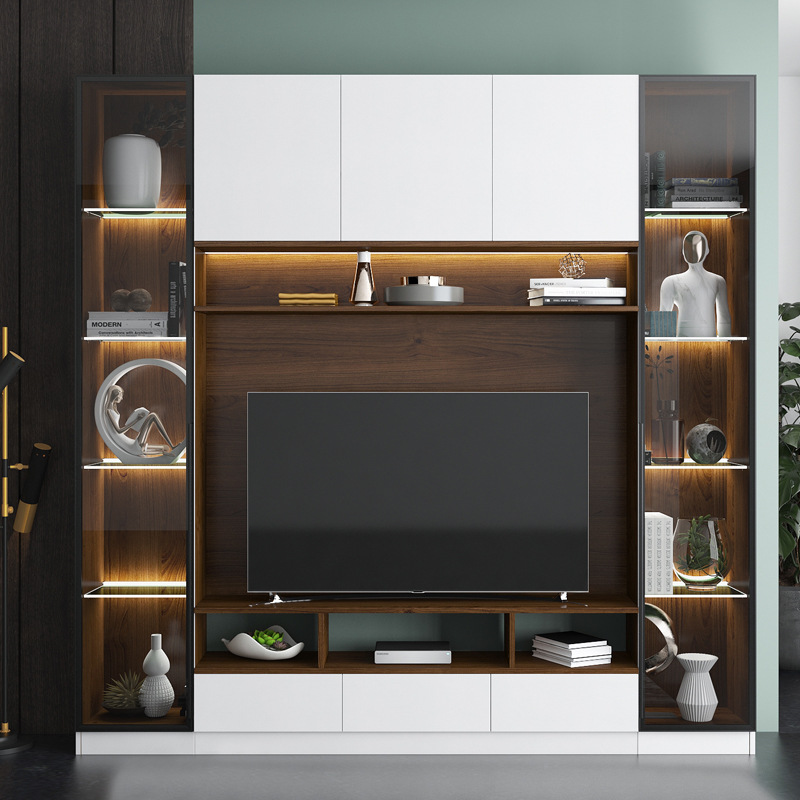 轻奢钢化玻璃门电视柜展示柜视听柜墙柜展示柜后现代金属拼接柜子