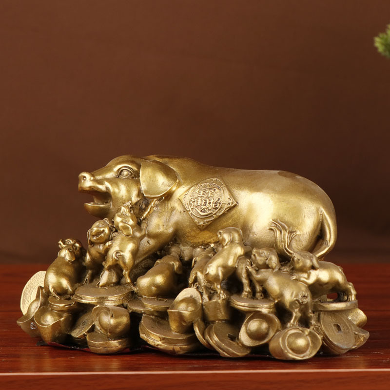 杨铜记纯铜猪铜十二生肖猪金钱猪铜一窝猪铜猪摆件厂家批发