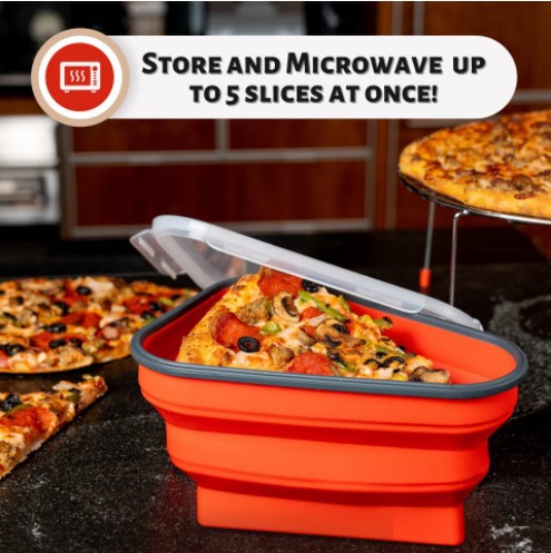 Amazon Hot Selling Silicone Folding Pizza Box Reusable Triangle Pizza to-Go Box Lunch Box