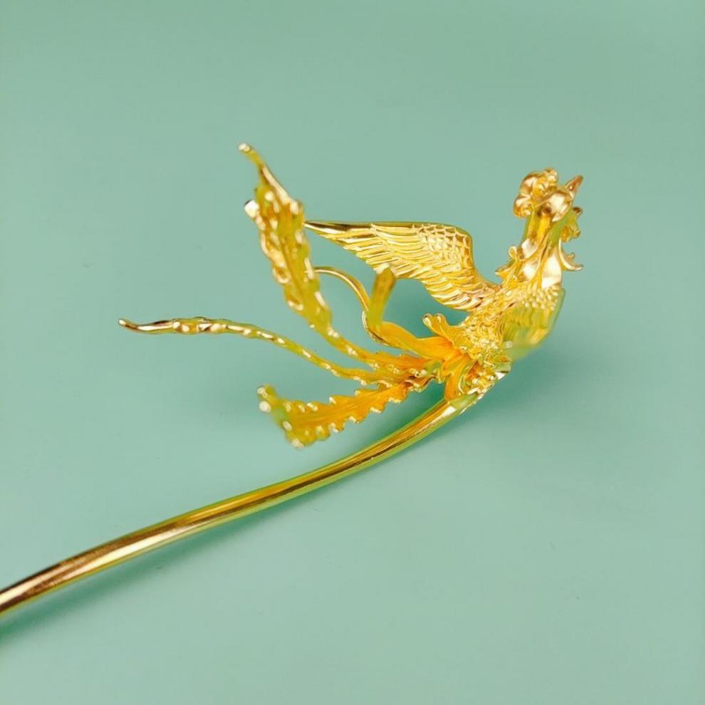 凤钗个性设计纯手工艺s925凤凰簪发簪盘发银镀金凤簪汉服直销凤钗