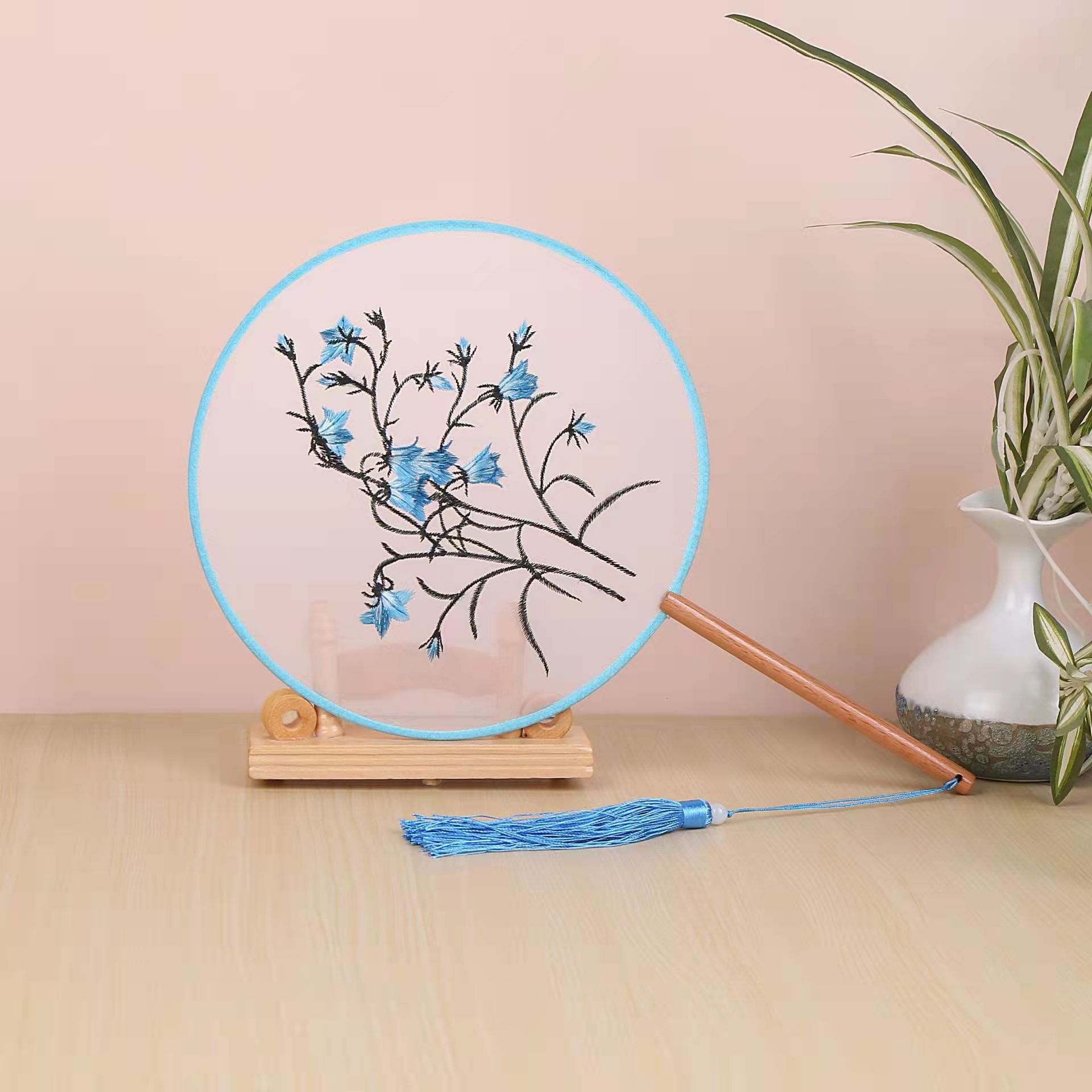 新款古风透明刺绣团扇古风汉服配饰绣花扇子中国风单面真丝线扇子