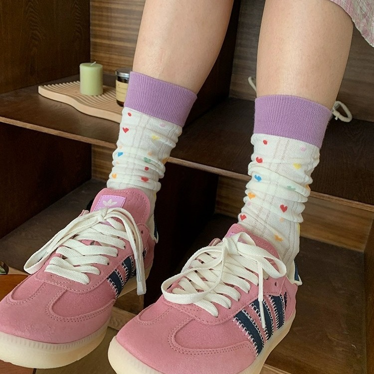 爱心波点小腿袜子女中筒袜春夏季薄款纯棉韩版ins潮夏天长堆堆袜