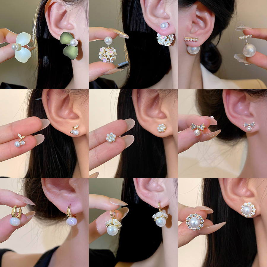 Sterling Silver Needle Pearl Earrings Women's Korean-Style High-Grade Niche Temperament Earrings Simple and Light Luxury Ear Rings Wholesale Fashion