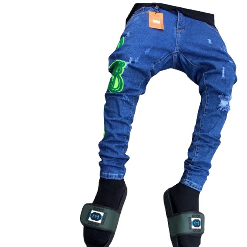  Stretch Jeans Nigeria African Feet Applique Factory to Undertake Orders Cross-Border Jeans