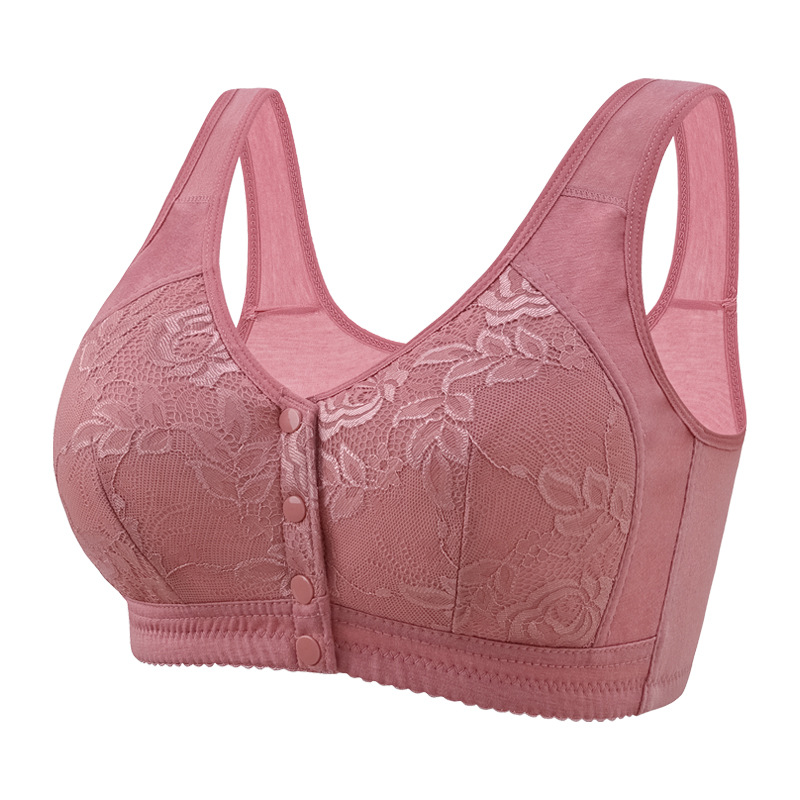New Wireless Vest-Style Thin and Comfortable Front Buckle Women's Bra Mother's Lace Underwear for Middle-Aged and Elderly