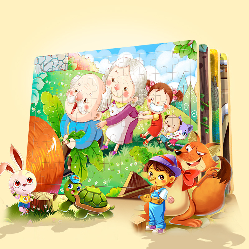 60片卡通童话故事木质儿童拼图宝宝益智2早教玩具3-4-5-7岁消防车