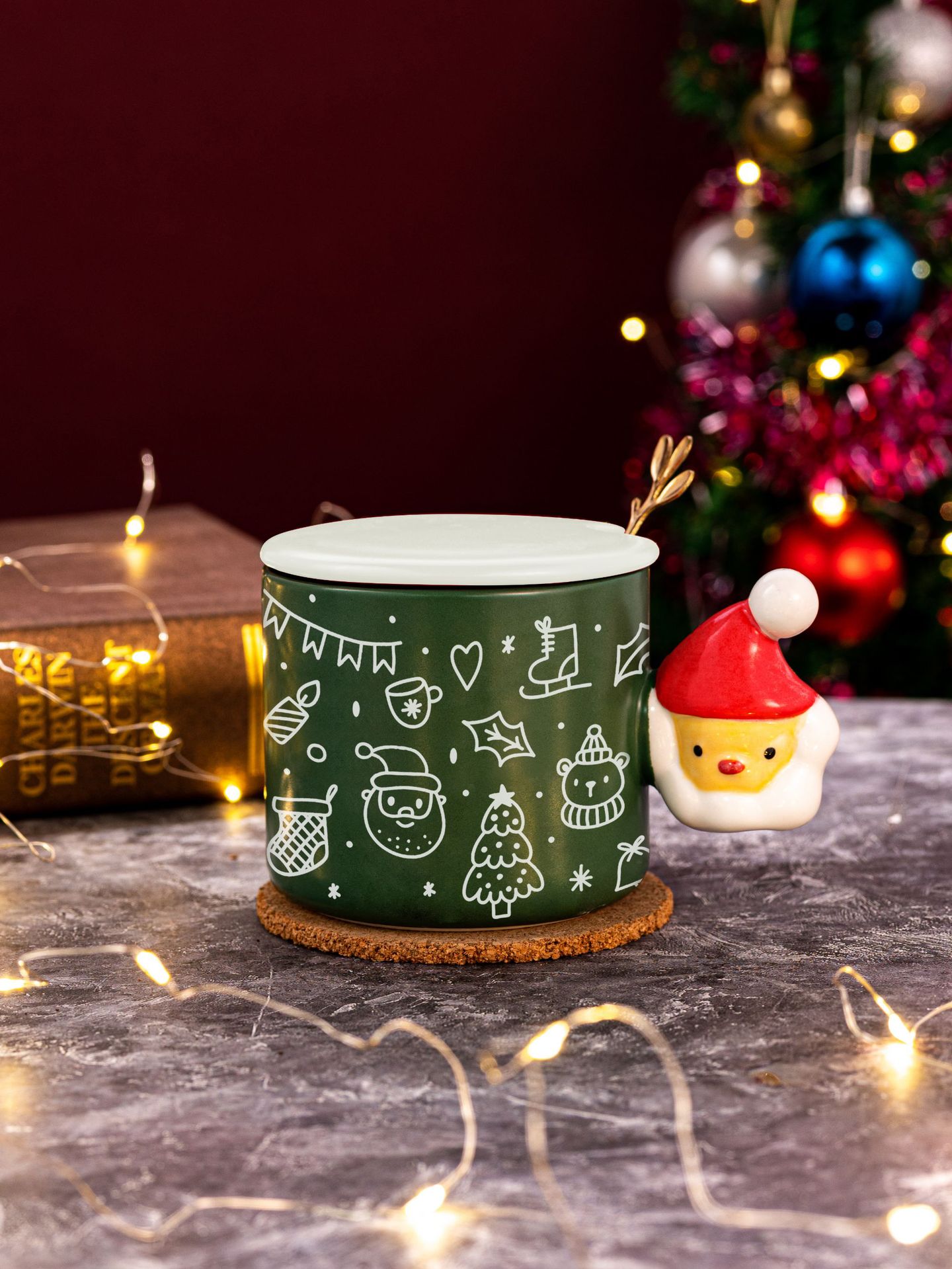 Creative Christmas Party Graffiti Cup Christmas Ceramic Cup with Lid Large Capacity Mug Gift Couple's Cups