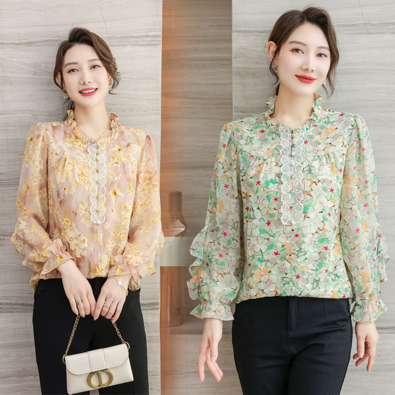 碎花雪纺衫女夏季薄款中年妈妈装减龄气质百搭上衣遮肚子洋气小衫