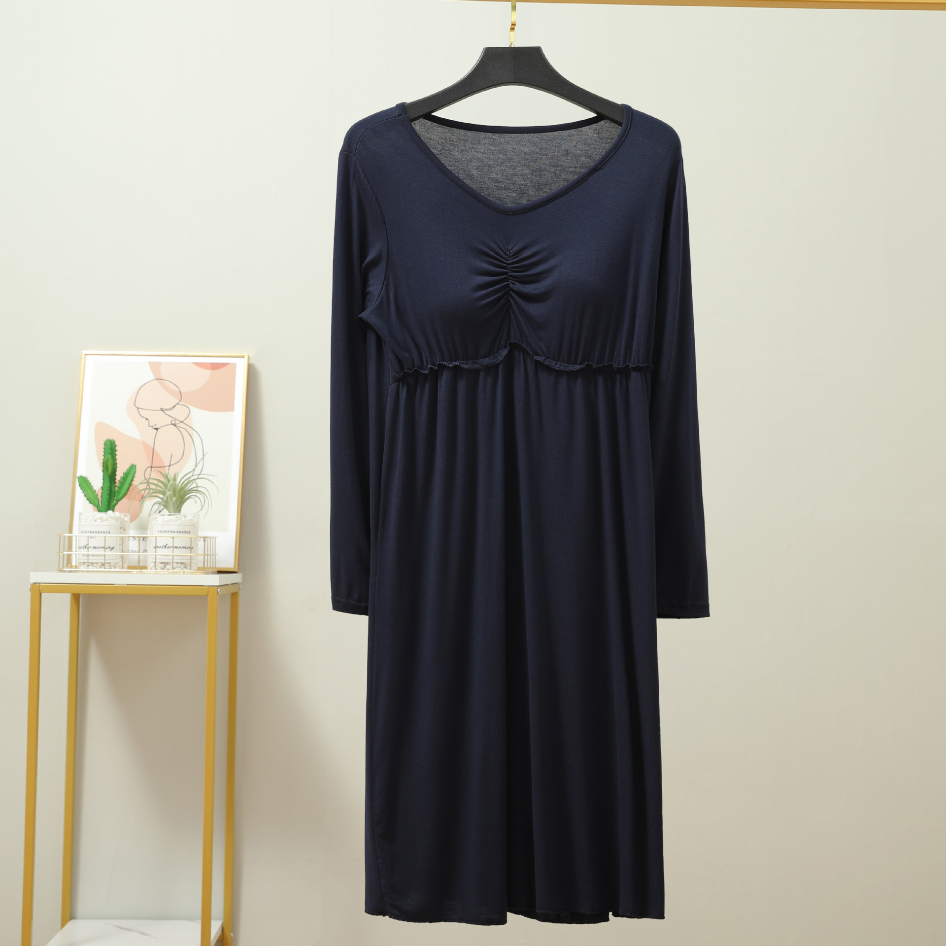 宽松莫代尔连衣裙 韩版纯色长袖打底裙 套头宽松时尚居家连衣裙