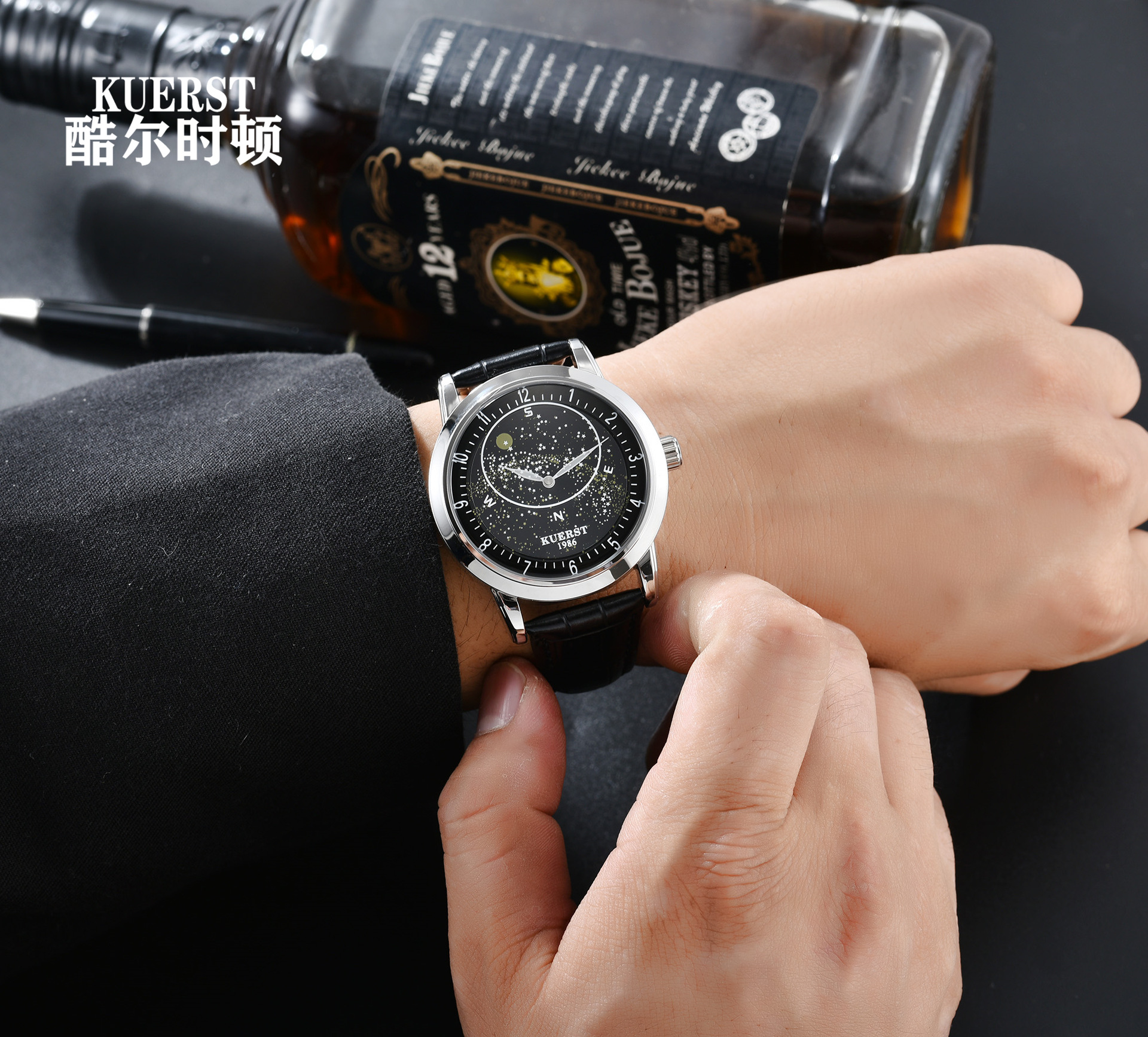 瑞士注册品牌kuerst酷尔时顿网红星空黑自动机械手表男 防水 代发