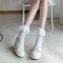 结玫瑰花边袜子女短款春秋季甜美可爱洛丽塔白色小腿袜