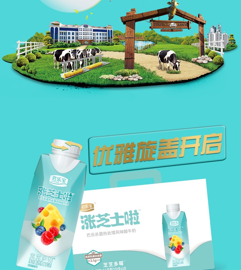 【10月份产】君乐宝涨芝士啦芝芝多莓250g巴氏杀菌热处理风味酸奶