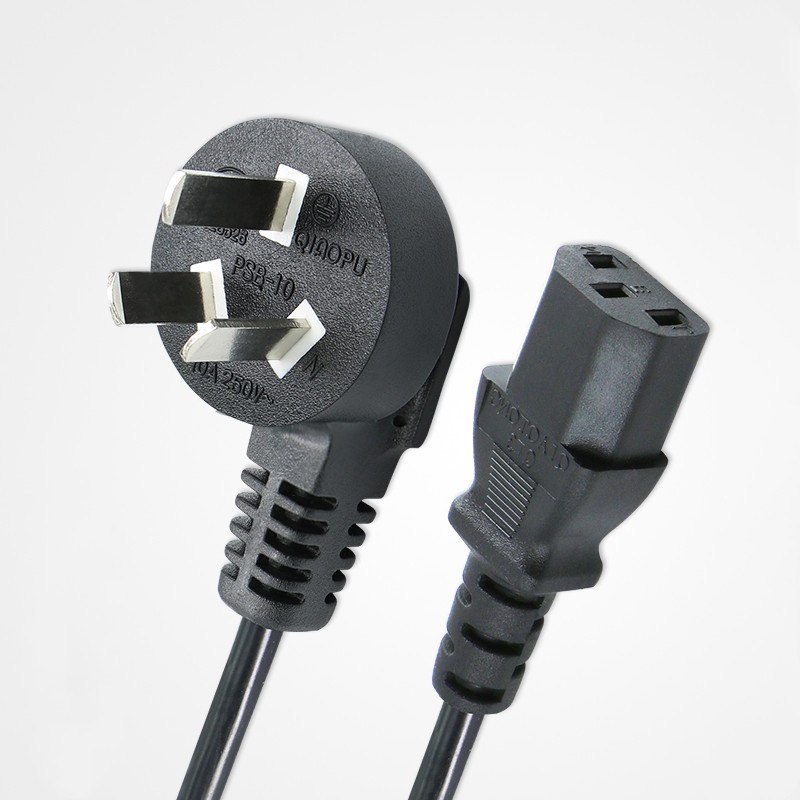 供应 三芯纯铜国标电源线 弯头国标16a插头线 c13梅花尾c19连接线