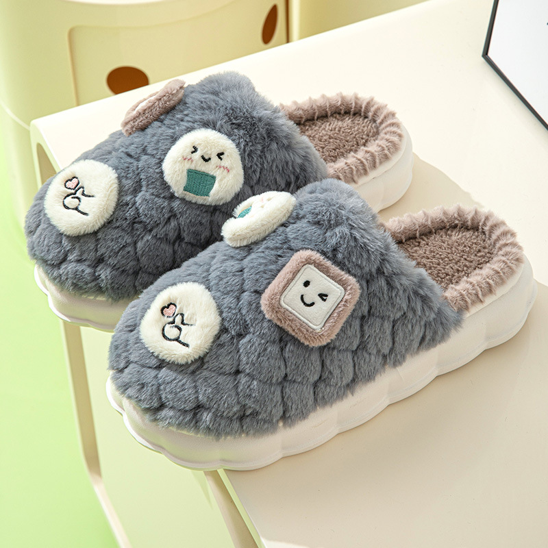 Cartoon Alpaca Fleece/Fiber Cotton Slippers for Boys and Girls Autumn and Winter Warm Slugged Bottom Shit Feeling Eva Couple Furry Cotton Slippers Cute