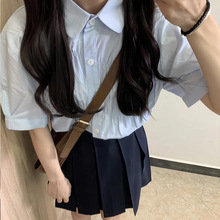 韩版学院风小个子短袖衬衫女夏季新款设计感日系慵懒chic上衣