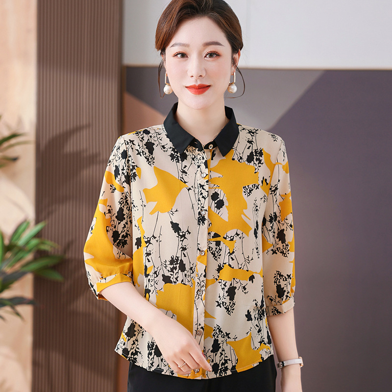 2024新款母亲节礼物妈妈夏装上衣洋气中老年女大码雪纺t恤上衣服